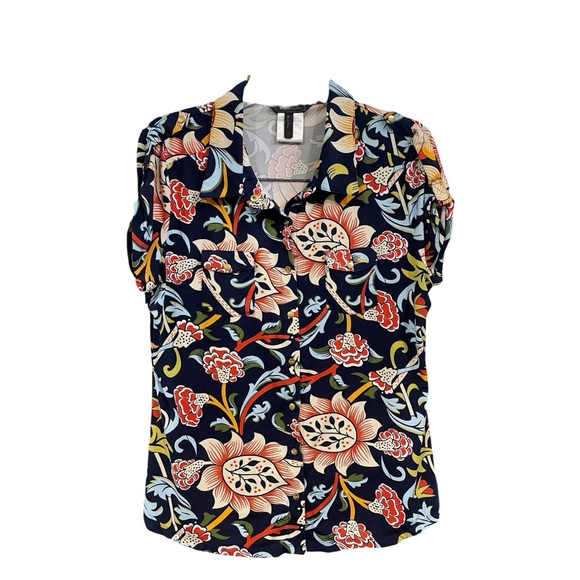 BCBGMaxAzria Tops - BCBGMaxAzria Navy Floral Blouse